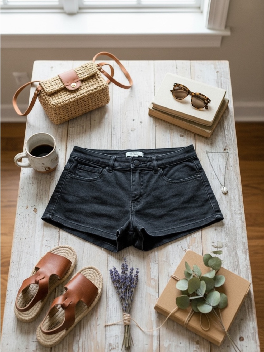 Forever 21 Black Denim High-Rise Shorts